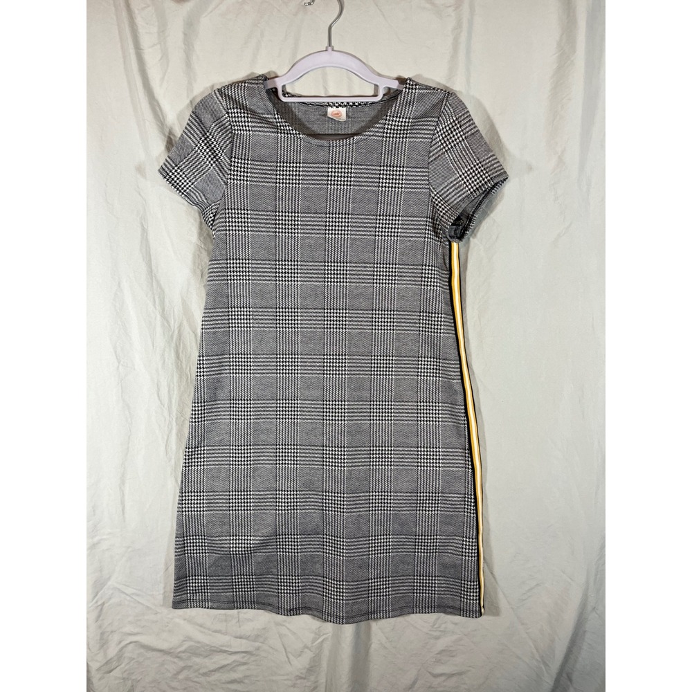 Wonder Nation Plaid Tunic Dress Girls‎ XL 14 16 Black White Yellow Side Stripe